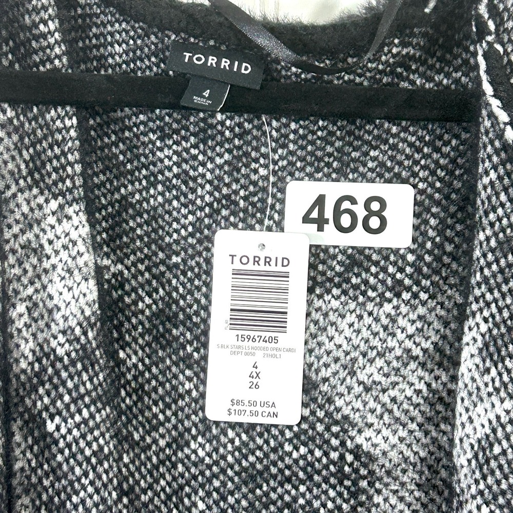 Torrid Hooded Black Sweater White Stars Open Cardigan Womens 4X Coatigan NWT - Picture 5 of 8
